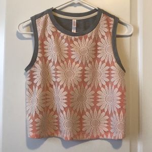 Peach and Gray Floral Cropped Tank